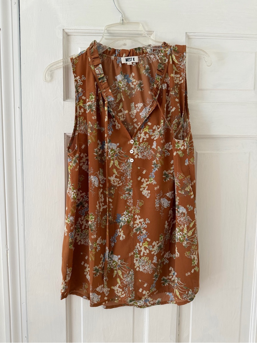 West R. Rust Floral Ruffle-Trim V-Neck Camisole - Picture 1 of 2